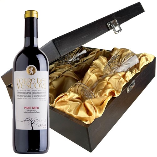Torre dei Vescovi Pinot Nero 75cl Red Wine And Glasses In Luxury Presentation Box